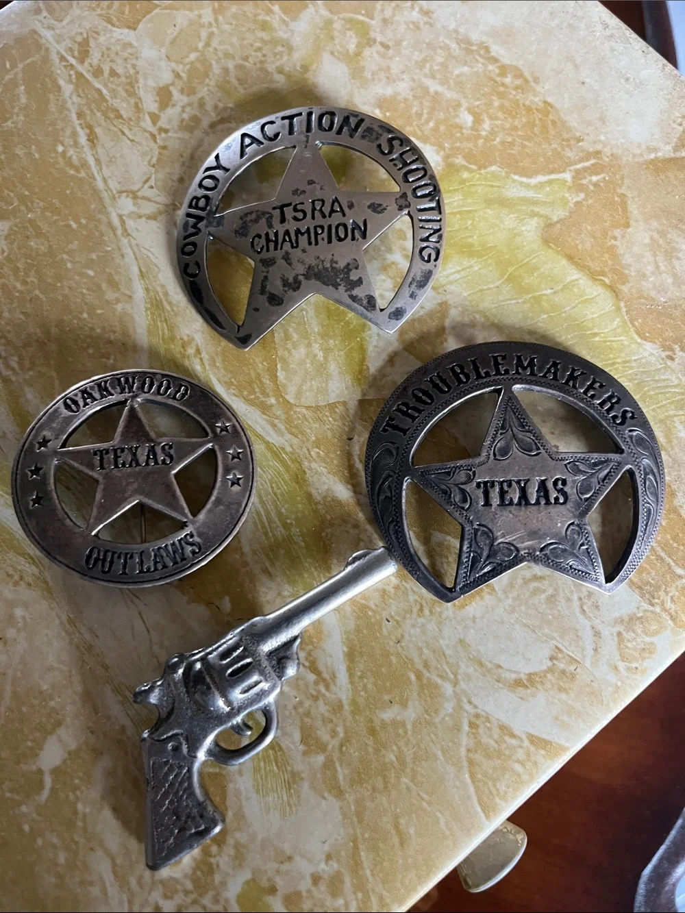 Silver Texas Western Badge and Revolver Pin Set - Cowboy Action Theme